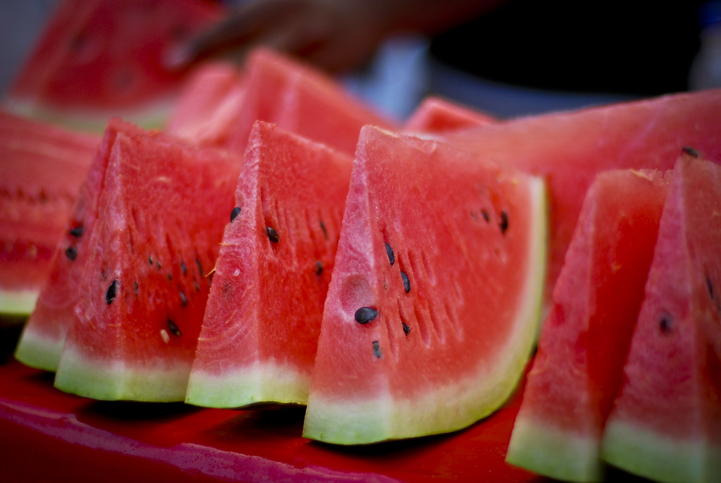 picture of red watermelon slices with seeds
